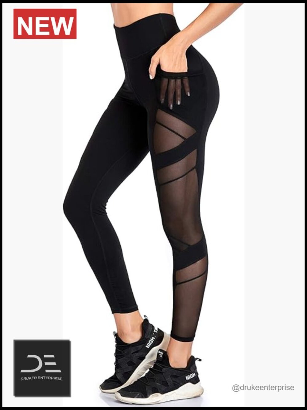 High Waist Mesh Yoga Leggings with Pockets Tummy Control 4 Way Stretch